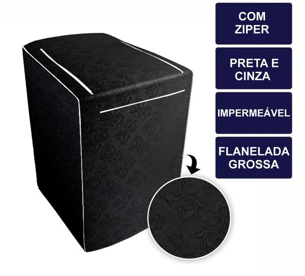 Capa para Maquina de Lavar 12kg 13kg 14kg 15kg 16kg 17 kg Preta e Cinza Ziper Brastemp Electrolux