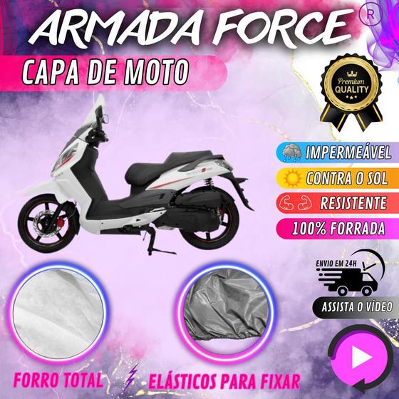 Imagem de Capa para Moto DAFRA CITYCOM 300i 100% Forrada Forro Total Armada Force 100% Impermeável Forro Total Protege Sol Chuva Poeira Lona Proteção Automotiva