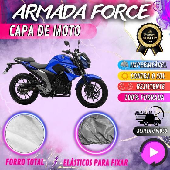 Imagem de Capa para Moto YAMAHA FAZER FZ25 100% Forrada Forro Total Armada Force 100% Impermeável Forro Total Protege Sol Chuva Poeira Lona Proteção Automotiva