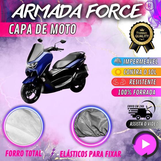 Imagem de Capa para Moto YAMAHA NMAX 160 100% Forrada Forro Total Armada Force 100% Impermeável Forro Total Protege Sol Chuva Poeira Lona Proteção Automotiva