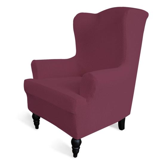 Imagem de Capa para Poltrona Wingback - Tecido Jacquard Elástico com Pequenos Quadrados (Preto)