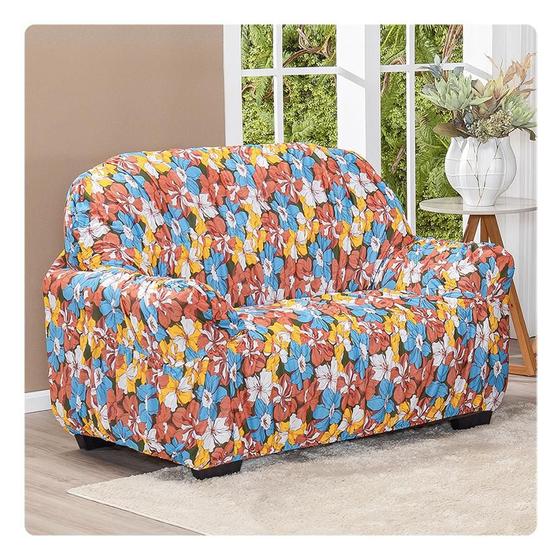 Imagem de Capa para sofá avulsa king elasticada 2 lugares estampada