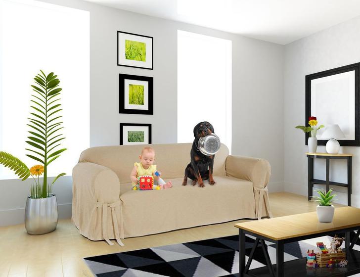 Imagem de Capa para Sofá de 2 lugares até 1,60m em Brim Peletizado Resistente Macia Confortável Luxuosa Sala