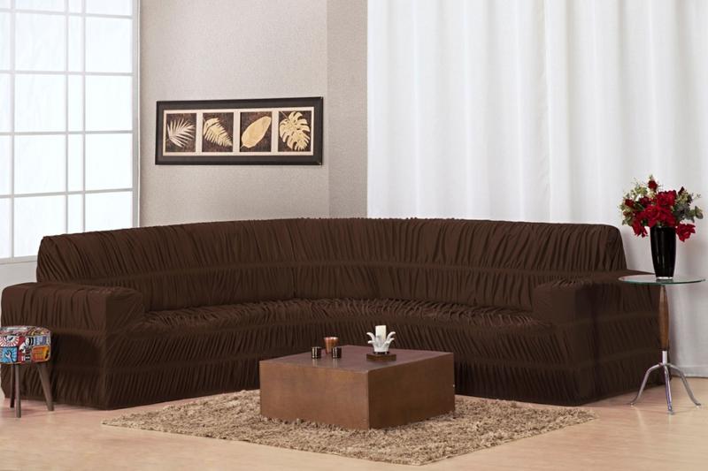 Imagem de Capa para sofa de canto de 5/6 lugares marrom