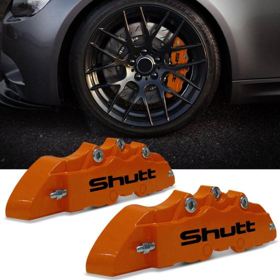 Imagem de Capa Pinça de Freio Tuning Shutt Universal Laranja Detalhe Preto 2 Peças Aro 14 15 16 17 18