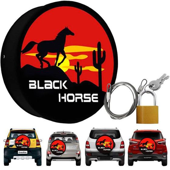 Imagem de Capa Pneu Roda Estepe Universal com Cadeado Anti Furto Aro 14 à 17 Carrhel 457 Black Horse Cavalo
