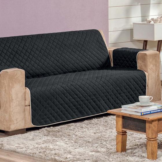 Imagem de Capa protetor para sofá 3 lugares impermeável preto e caqui