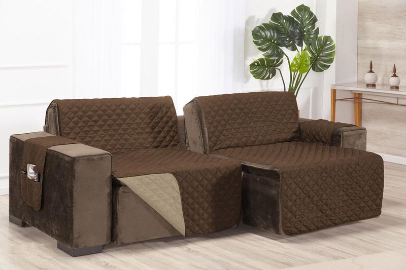 Imagem de Capa protetor para sofa retratil e reclinavel 2 modulos 4 a 5 lugares linha premium + dupla face + porta objetos largura de 2,20m