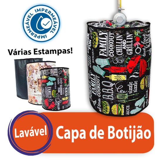 Imagem de Capa Protetora Botijão Bujão de Gás Impermeável Lavável 13kg P-13 Área Externa Interna