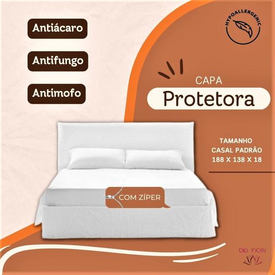 Imagem de Capa Protetora Branca Para Colchão Casal Padrão Com Elástico