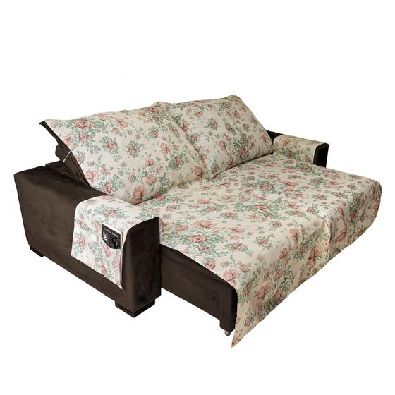 Imagem de Capa protetora de sofá 60% algodão 3,00m x 2,40 retrátil e porta objetos