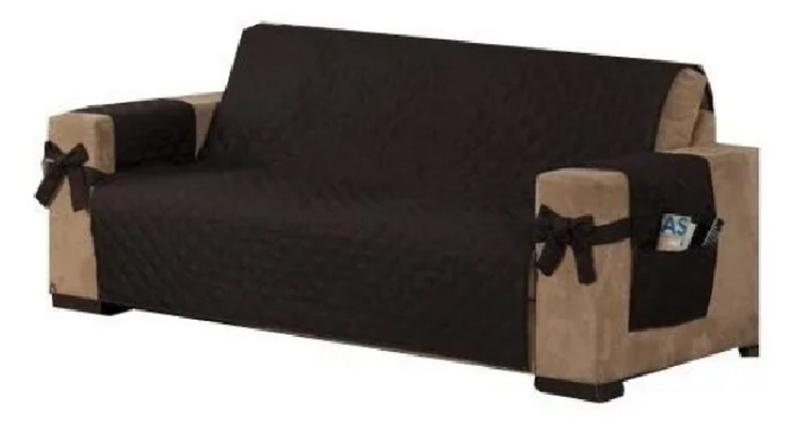 Imagem de Capa protetora de sofá avulso 3 lugares com laço e porta controle marrom