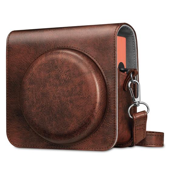 Imagem de Capa Protetora Fintie para Fujifilm Instax Square SQ1 - Couro Vegano Marrom Vintage com Alça Ajustável