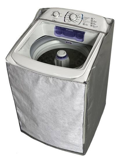 Capa Protetora Impermeavel Para Máquina de Lavar Roupas Electrolux 11kg Funcional com Zíper e Painel Transparente Cinza