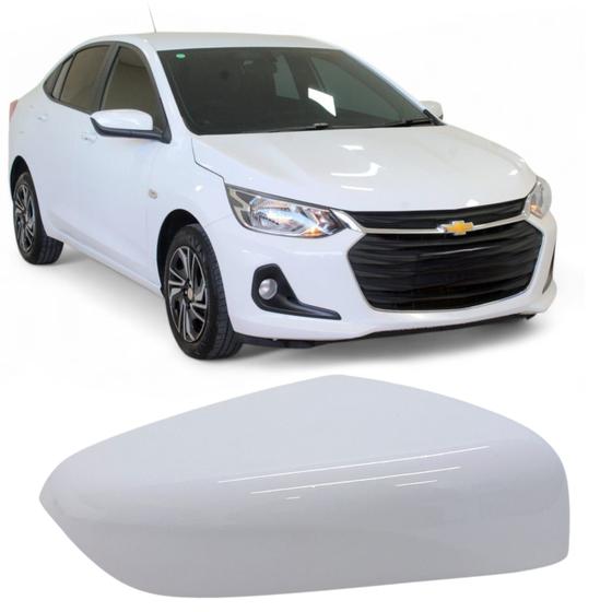 Imagem de Capa Retrovisor Onix Plus 2020 2021 2022 2023 2024 2025 Lado Direito Branco Summit Sem Furo Sensor