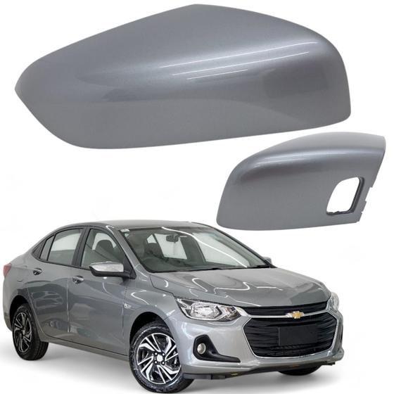 Imagem de Capa Retrovisor Onix Plus 2020 2021 2022 2023 2024 2025 Prata Shark Com Furo Sensor Lado Direito Original