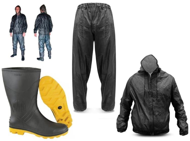 Imagem de Capa Roupa Chuva Piraval Combate Motoqueiro Show Pesca Com Capuz - COMBATE + Bota Solado Amarelo Vonder