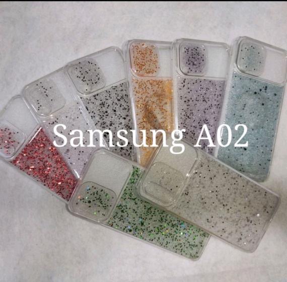 Imagem de CAPA Silicone Case/ CAPINHA GLITTER LUXO TRANSPARENTE  Para Samsung A02 Com Protetor de Câmera