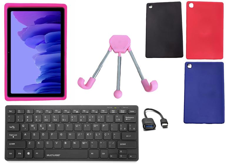 Imagem de Capa Silicone para Tablet Samsung A7 T500 T505 10.4 polegadas + suporte + Teclado + Cabo C