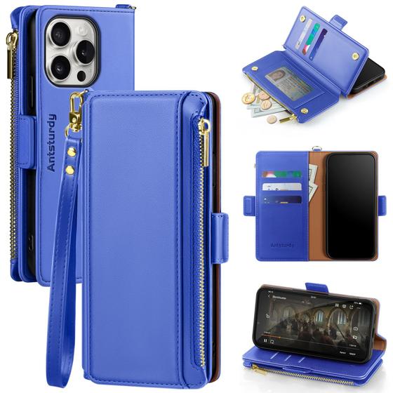 Imagem de Capa tipo Carteira Antsturdy para iPhone 16 Pro - Roxa e Azul