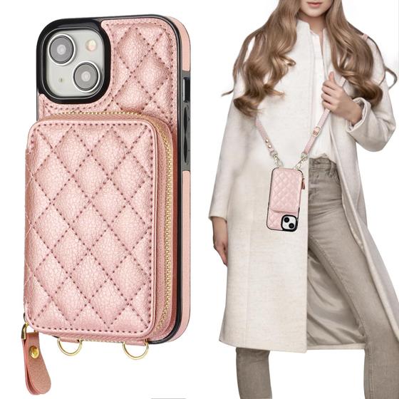 Imagem de Capa tipo carteira crossbody Bocasal para iPhone 15 de 6,1 polegadas com RFID Rose