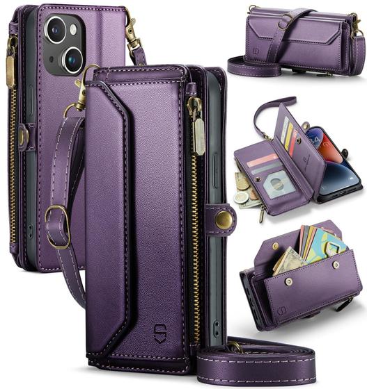 Imagem de Capa tipo Carteira Crossbody para iPhone 13 - Compatível com Strapurs - Roxa
