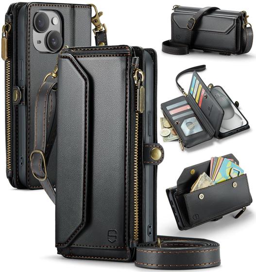 Imagem de Capa tipo Carteira Crossbody para iPhone 15 Plus - Compatível com Strapurs
