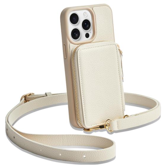 Imagem de Capa tipo Carteira Crossbody ZVE para iPhone 13 Pro - Bege