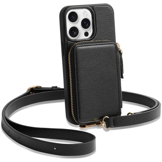 Imagem de Capa tipo carteira Crossbody ZVE para iPhone 13 Pro preta