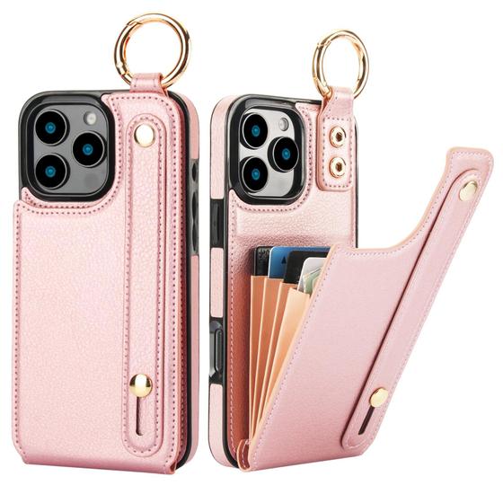 Imagem de Capa tipo carteira Folosu para iPhone 16 Pro Max 6.9 em ouro rosa