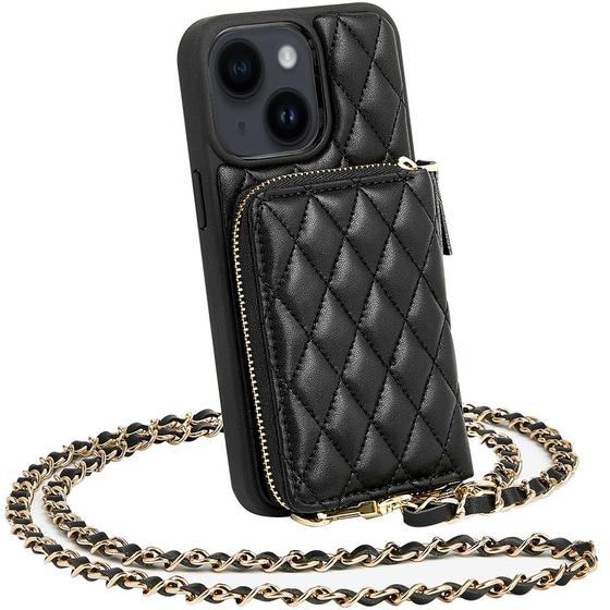 Imagem de Capa tipo Carteira LAMEEKU para iPhone 13 (6.1") - Preta