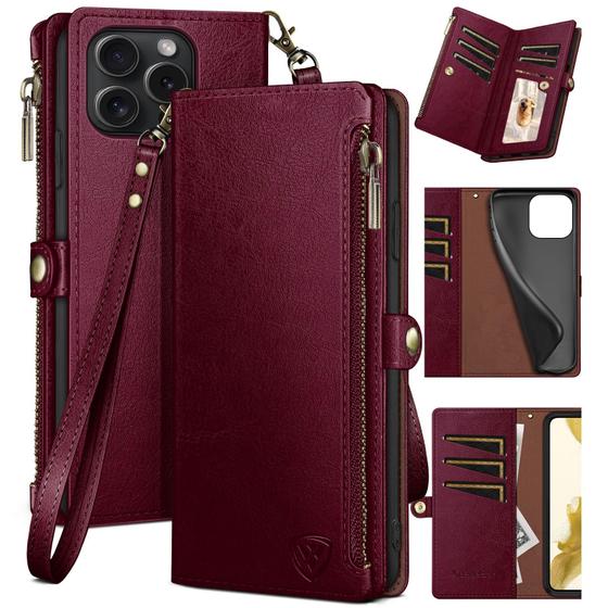 Imagem de Capa tipo Carteira XCasebar para iPhone 16 Pro (6.3", Vermelho Vinho)