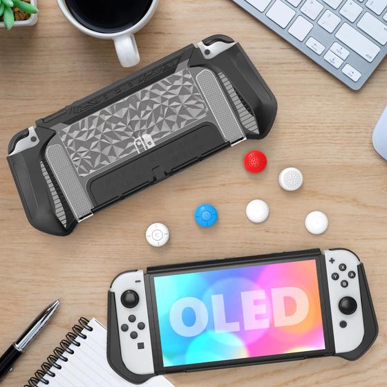 Imagem de Capa TPU OLED com Diamante para Nintendo Switch - Toque Confortável + 6 Capas de Polegar