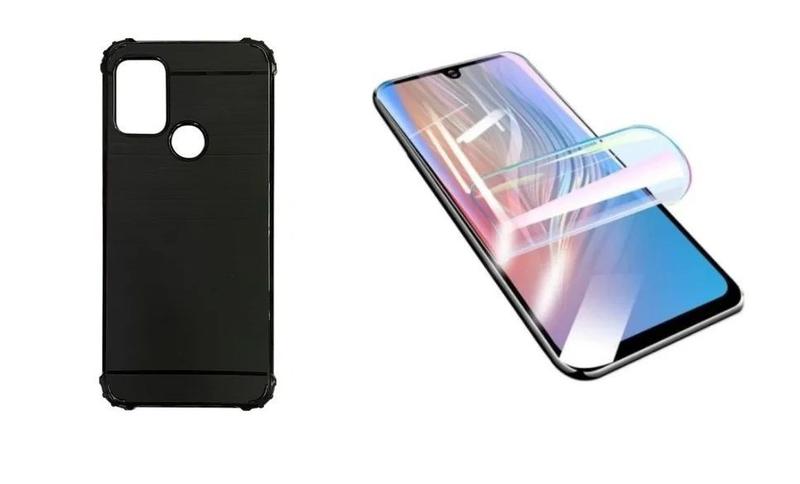 Imagem de Capa Tpu Preta Escovada Motorola Moto G10 G30 + Película de gel