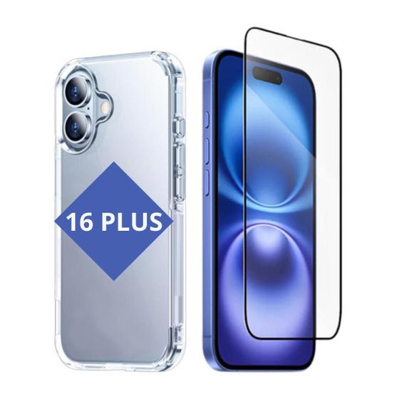 Imagem de Capa Transparente Para iPhone 16 Plus + Película 3D