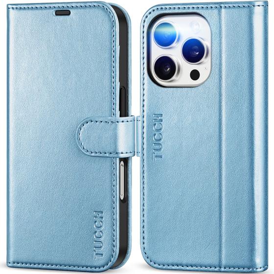 Imagem de Capa Wallet TUCCH para iPhone 16 Pro (6,3") - 4 Compartimentos para Cartões - Azul