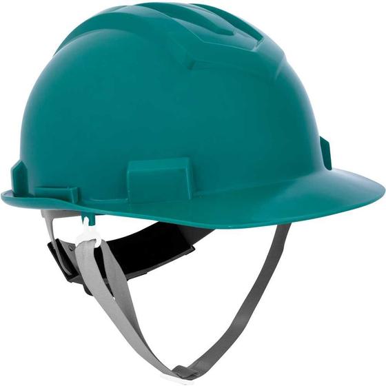 Imagem de Capacete aba frontal, verde, com jugular e suspensão com catraca, VONDER PLUS