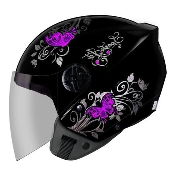Imagem de Capacete aberto c/viseira new spark jet femin preto/rosa-56