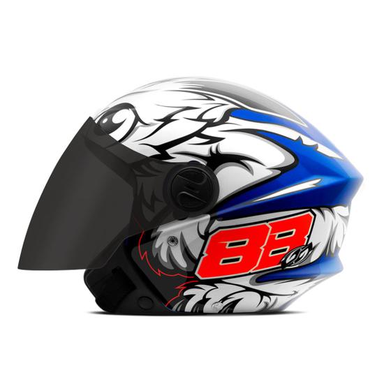 Imagem de Capacete Aberto De Moto Feminino E Masculino New Liberty Three Azul Brilhante GP 88 Pro Tork