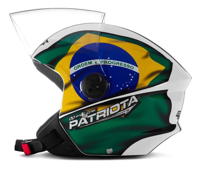 Imagem de Capacete Aberto De Moto Feminino E Masculino New Liberty Three Branco Patriota Brasil Pro Tork Tamanhos 56, 58 ou 60