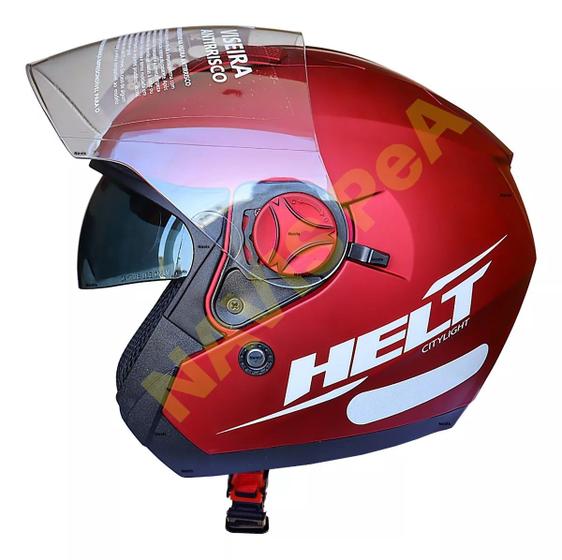 Imagem de Capacete aberto Helt Citylight Vermelho com viseira Antirrisco e óculos interno com proteção UV