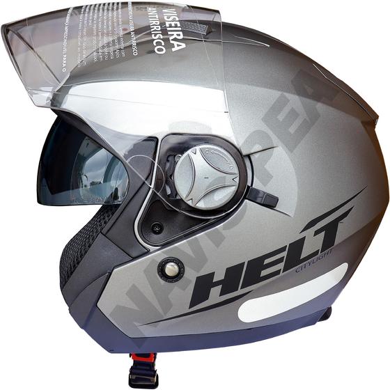 Capacete aberto Helt modelo Citylight com viseira Antirrisco e óculos interno com proteção UV Menor preço em Capacete aberto Helt modelo Citylight com viseira Antirrisco e óculos interno com proteção UV