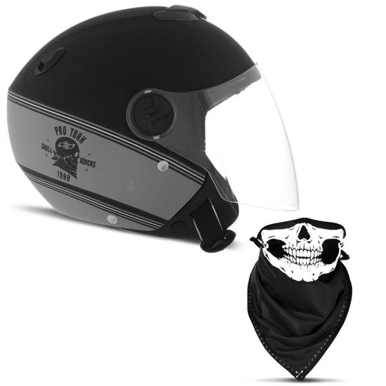 Imagem de Capacete Aberto Moto Hd Skull Riders Fosco + Bandana Protork