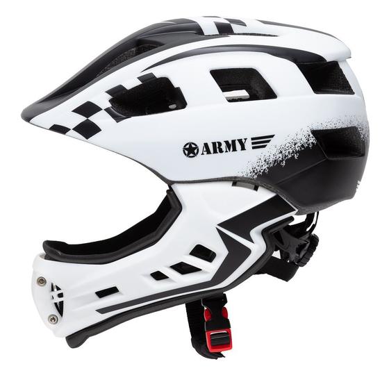 Imagem de Capacete Army Racing Infantil Bike Skate Patins Fechado com Queixeira Branco e Preto