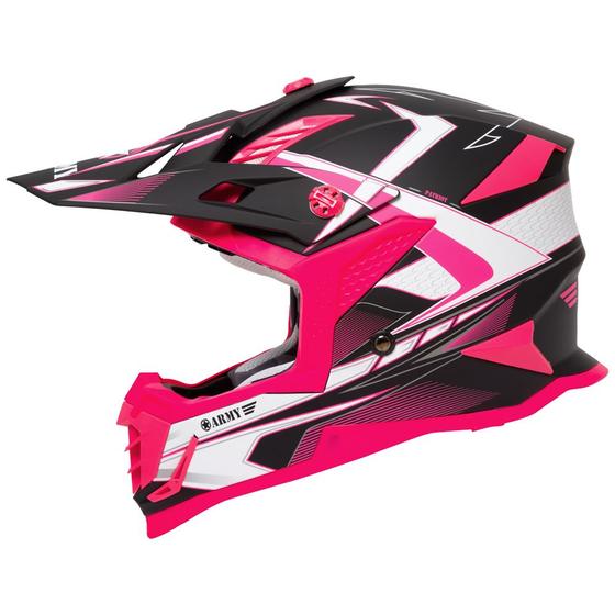 Imagem de Capacete Army Racing Motocross Enduro Trilha Preto Fosco e Rosa Flúor 