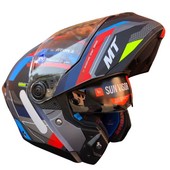 Imagem de Capacete Articulado Mt Atom 2 SV Bast A2 Cinza Azul Fosco