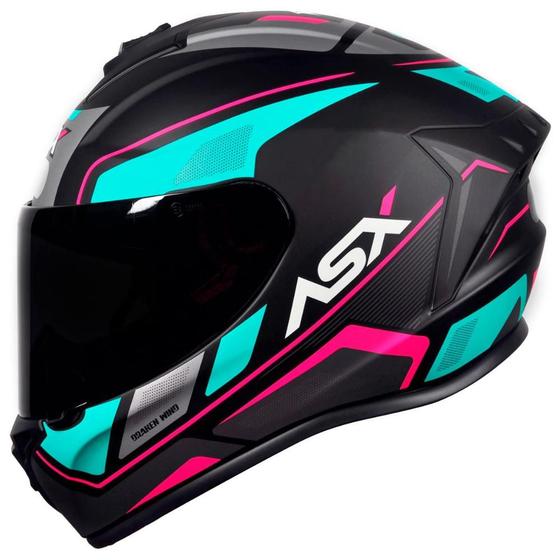 Imagem de Capacete ASX Draken Wind Fosco Preto Tiffany Pink