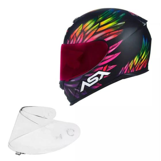 Imagem de Capacete Asx Eagle Vibes Preto Feminino Moto + Viseira Rosa