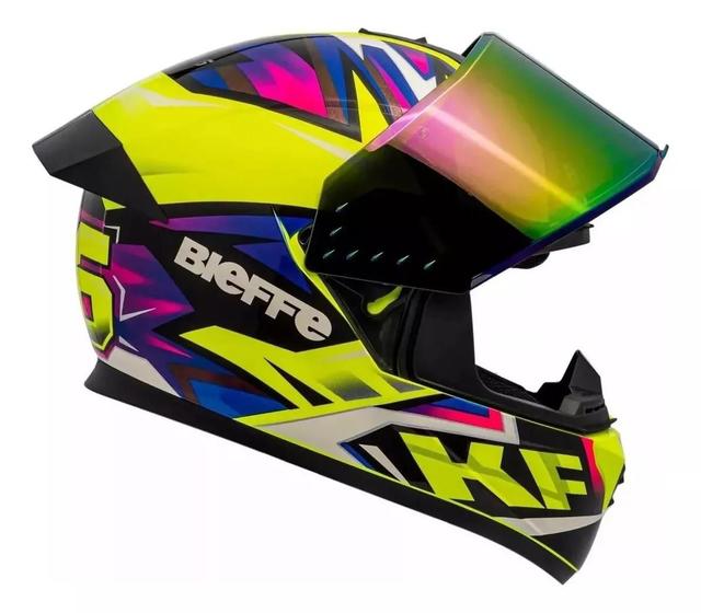 Imagem de Capacete Bieffe B12 Kf Amarelo Limão Roxo Aerofólio Moto