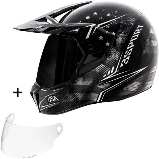 Imagem de Capacete Bieffe Moto Cross 3 Sport Flag EUA Combo Masculino Feminino + Viseira Fumê